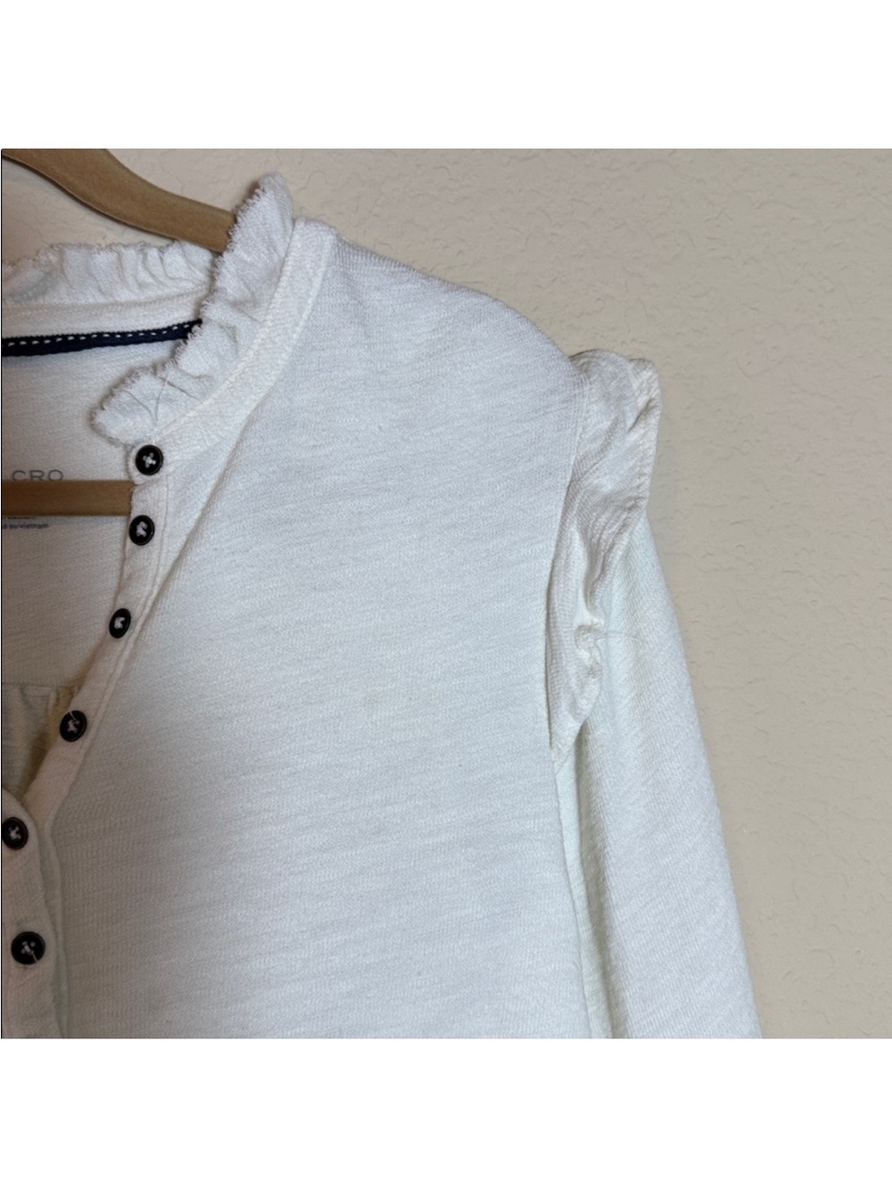 Pilcro Ivory Button-Front Ruffle Shoulder Top - Picture 4 of 11